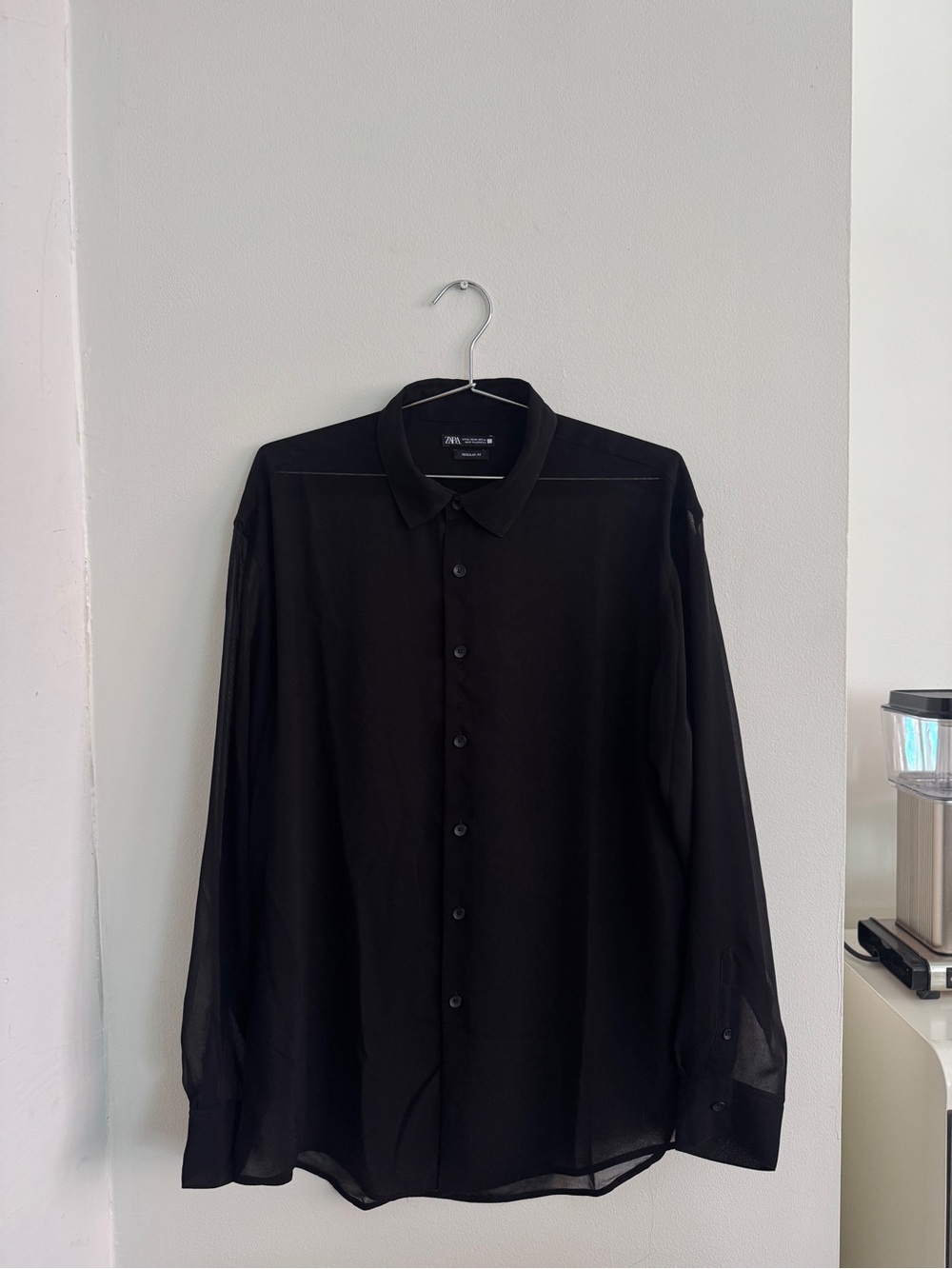Zara Sheer Button Down Blouse in Black Size XL Like New